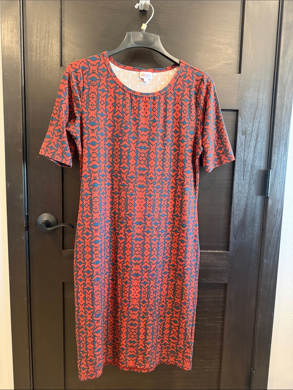 LuLaRoe Red and Navy Geometric Midi Dress